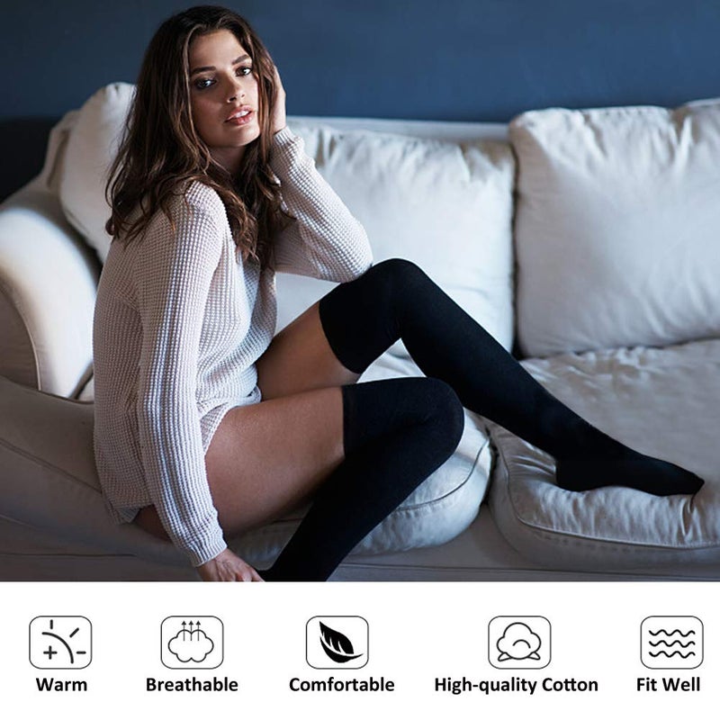 MEIKAN Green Grey Thigh High Tights Socks, Posing Ivy Costume Comfortable Cotton Women Black Over Knee High Socks 3 Pairs (Army Green,Light Grey,Black) - Image 2